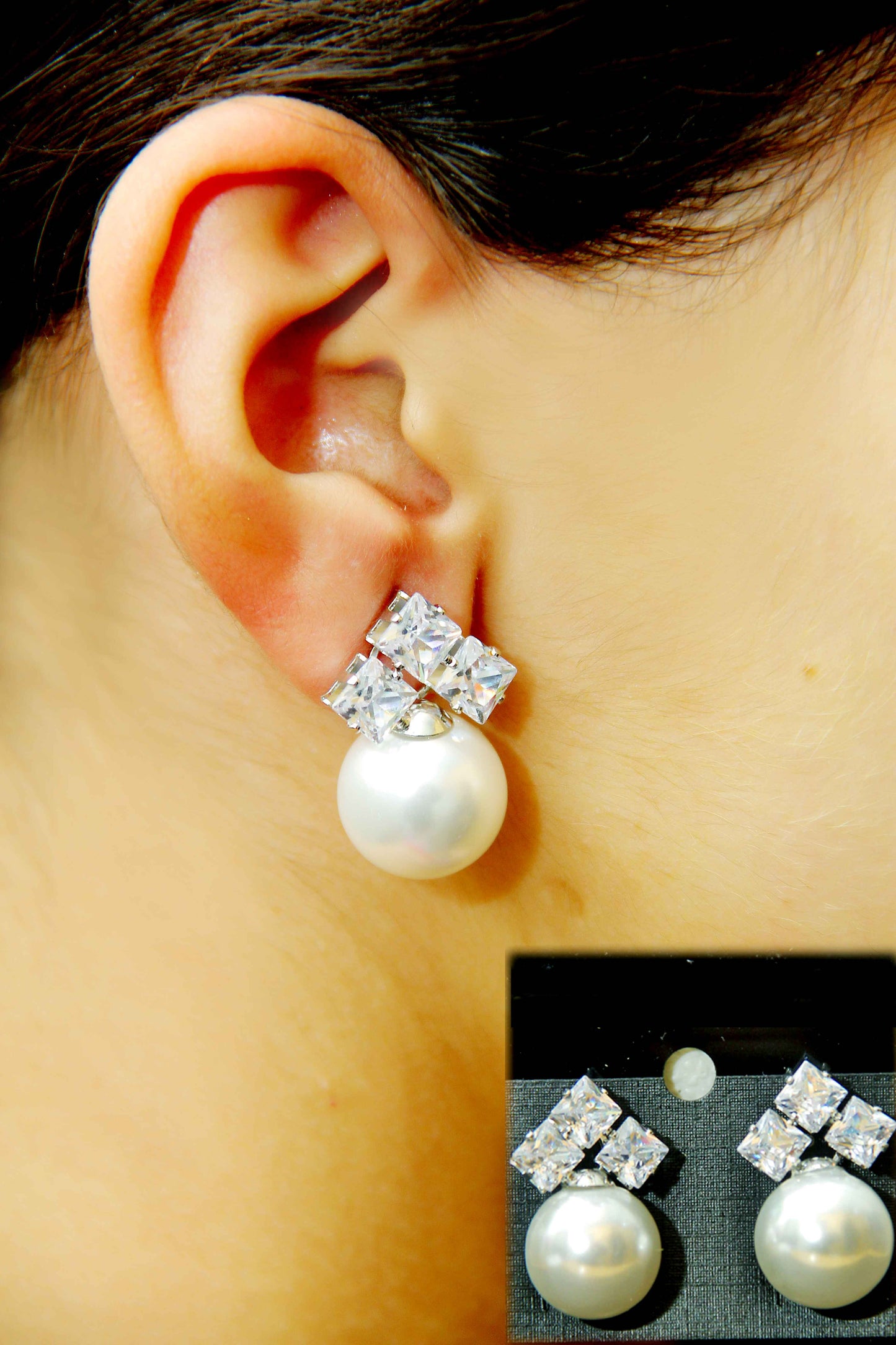 Elegant Pearl & Crystal Stud Earrings