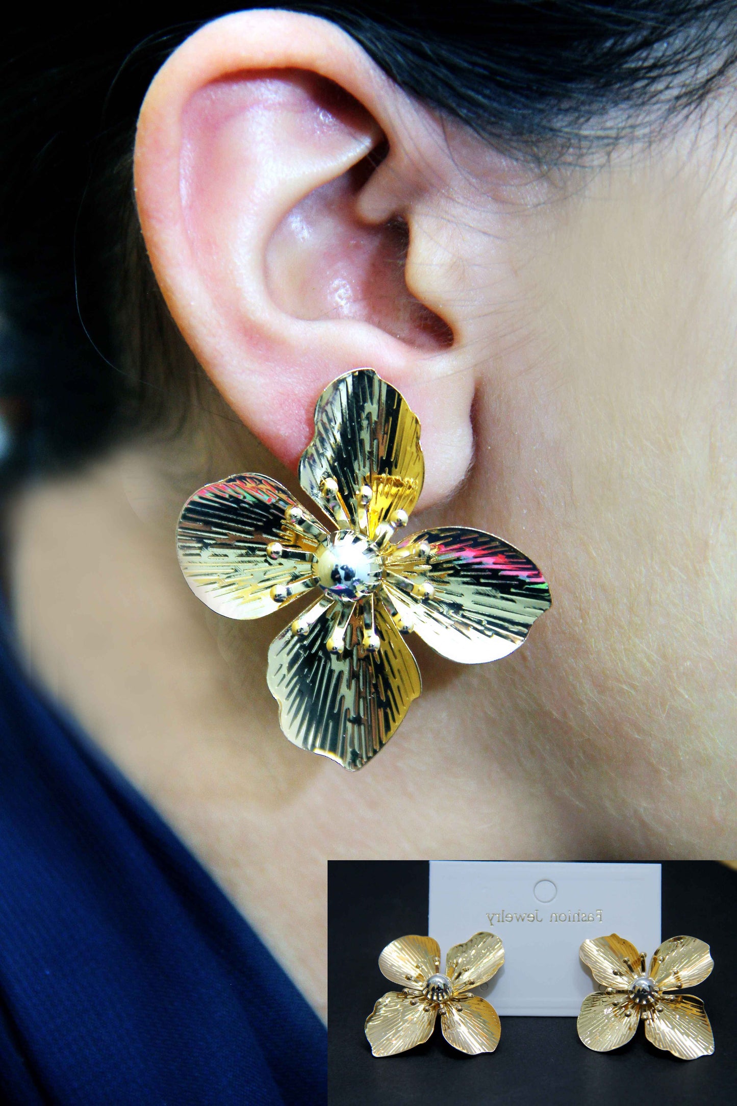 Luxe Golden Flower Statement Earrings